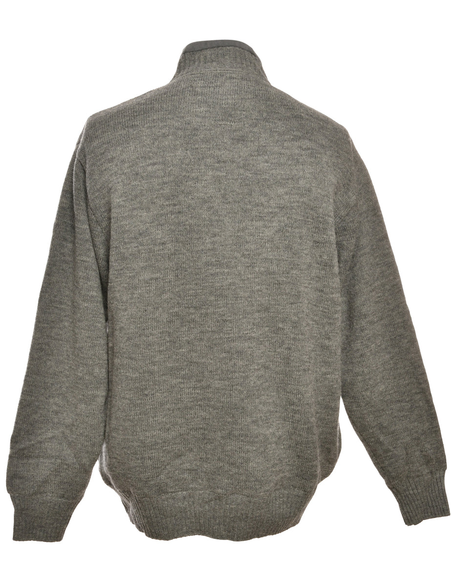 Grey Zip-Front Knit Cardigan - M