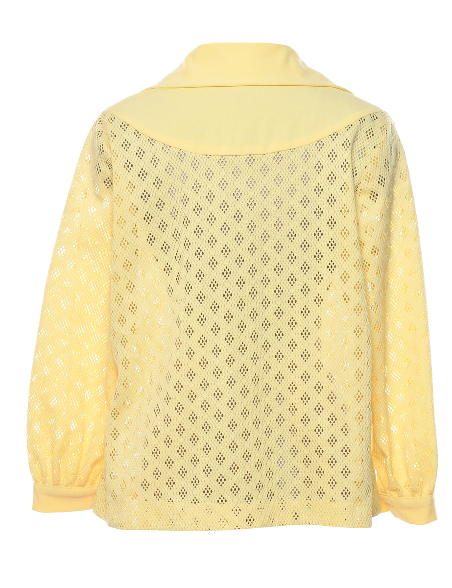 1970s Yellow Dagger Collar Crochet Jacket - L