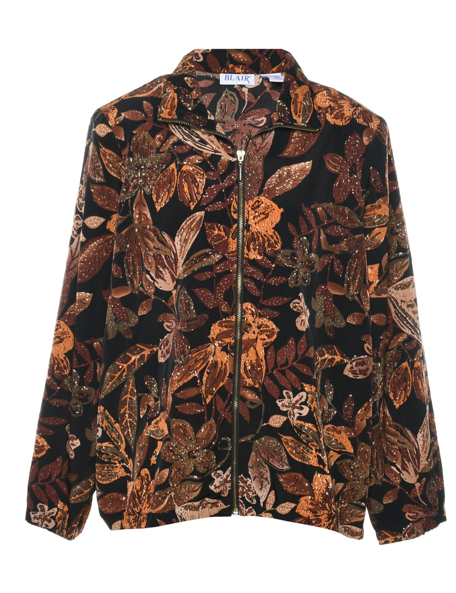 Floral Pattern Black & Orange Jacket - M