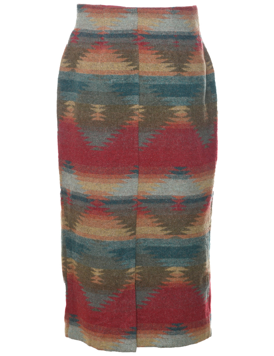 Aztec Print Midi Skirt - M