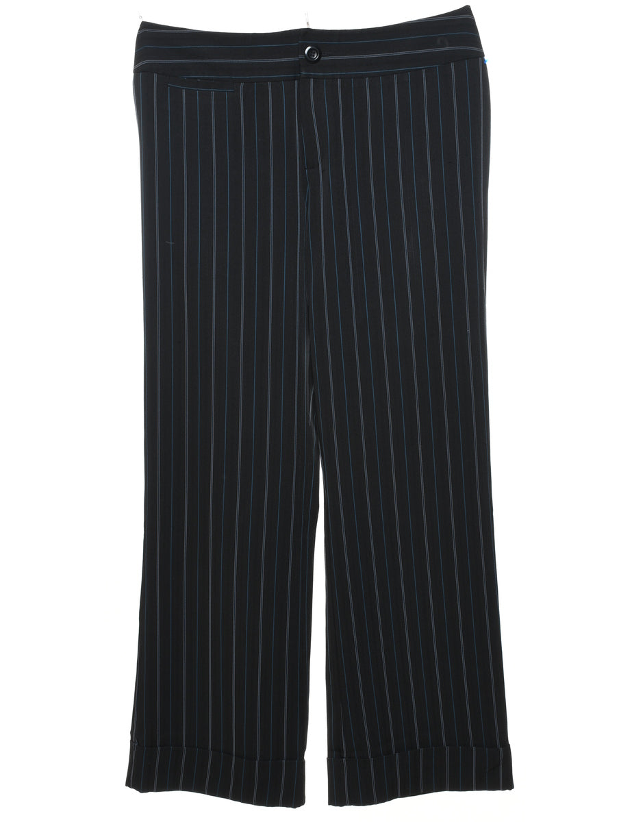Striped Black & Blue Casual Trousers - W36 L32