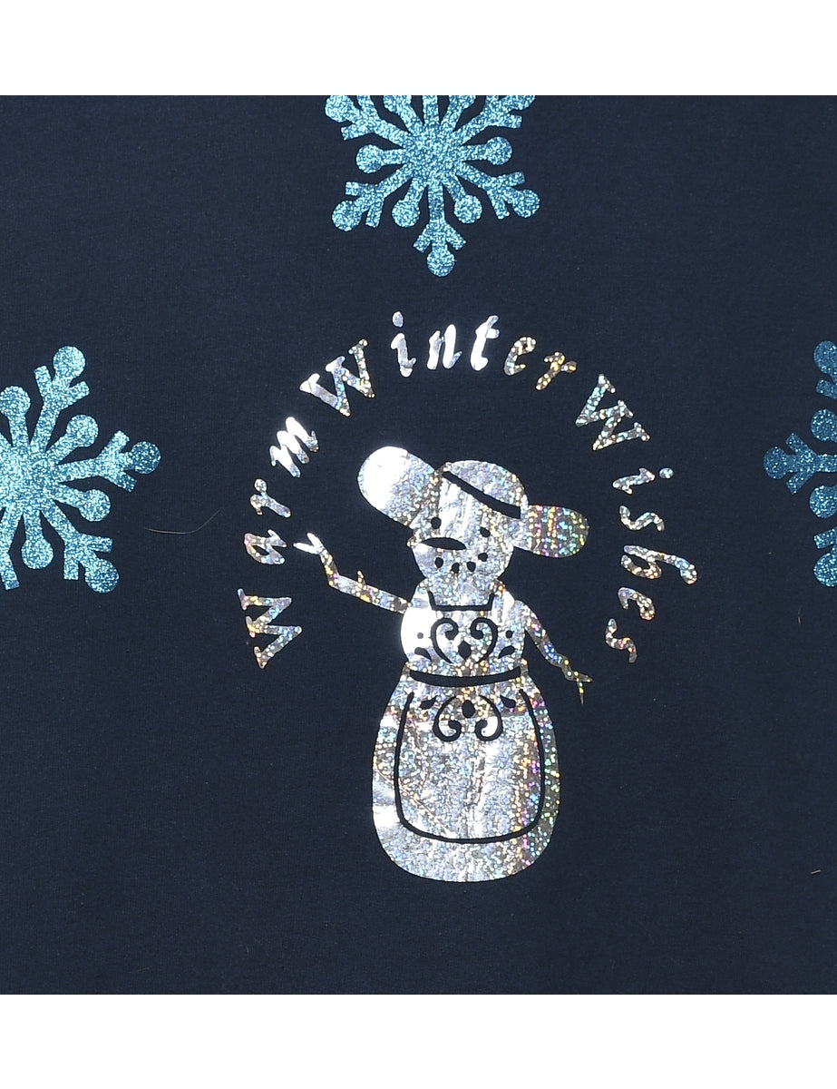 Snowman Design Navy Christmas Sweatshirt - XL