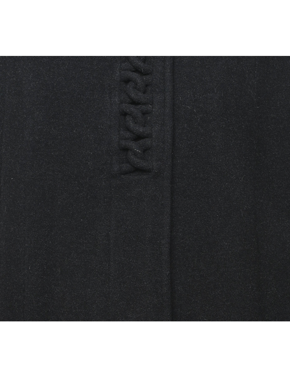 Black Faux Fur Trim Coat - L