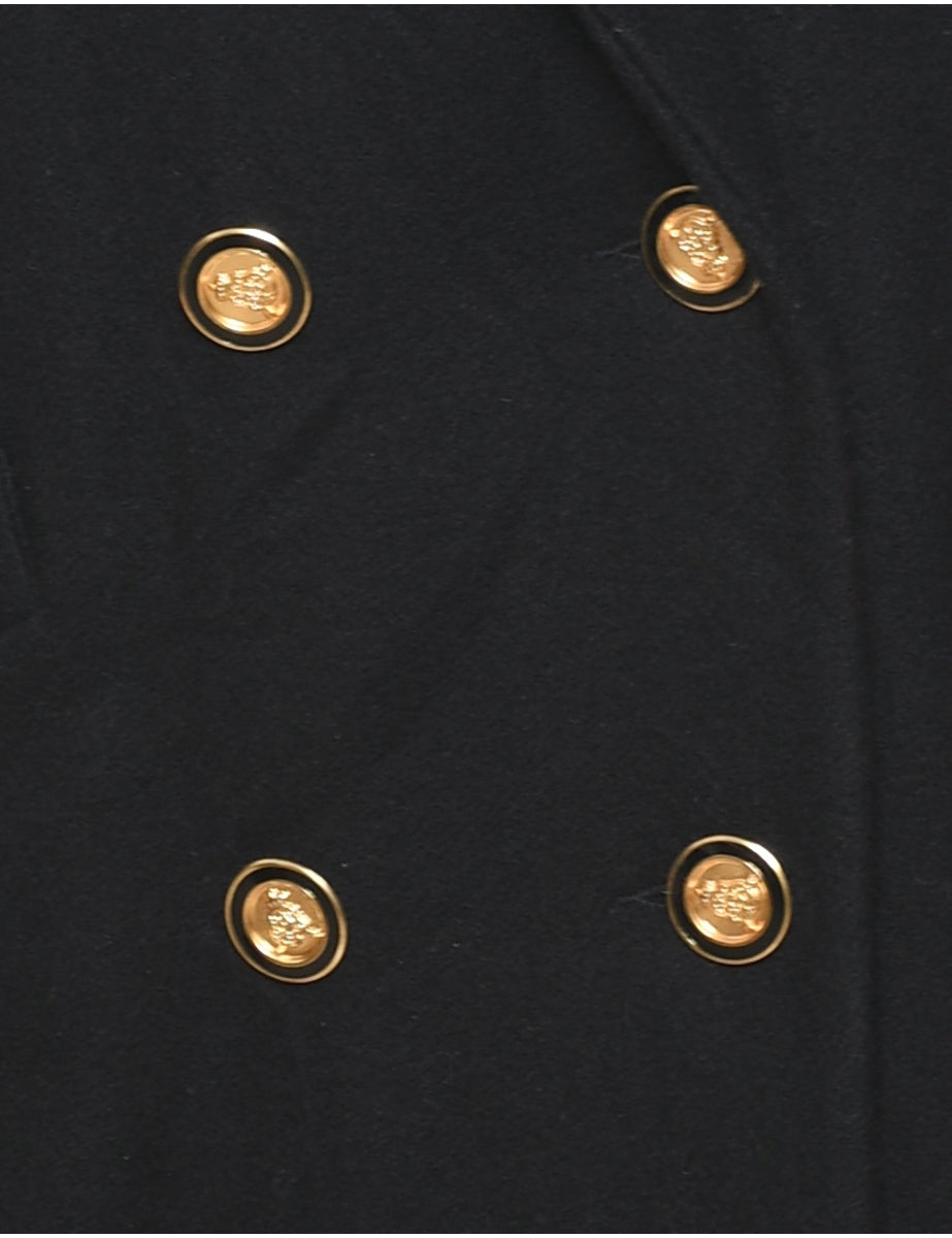Single Breasted Black & Gold Heart Detail Wool Coat - L