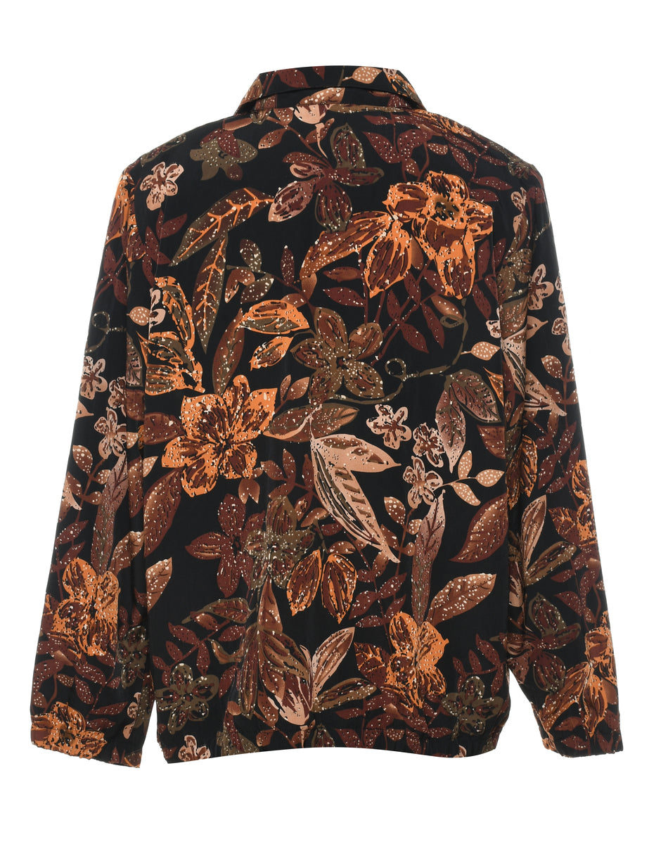 Floral Pattern Black & Orange Jacket - M