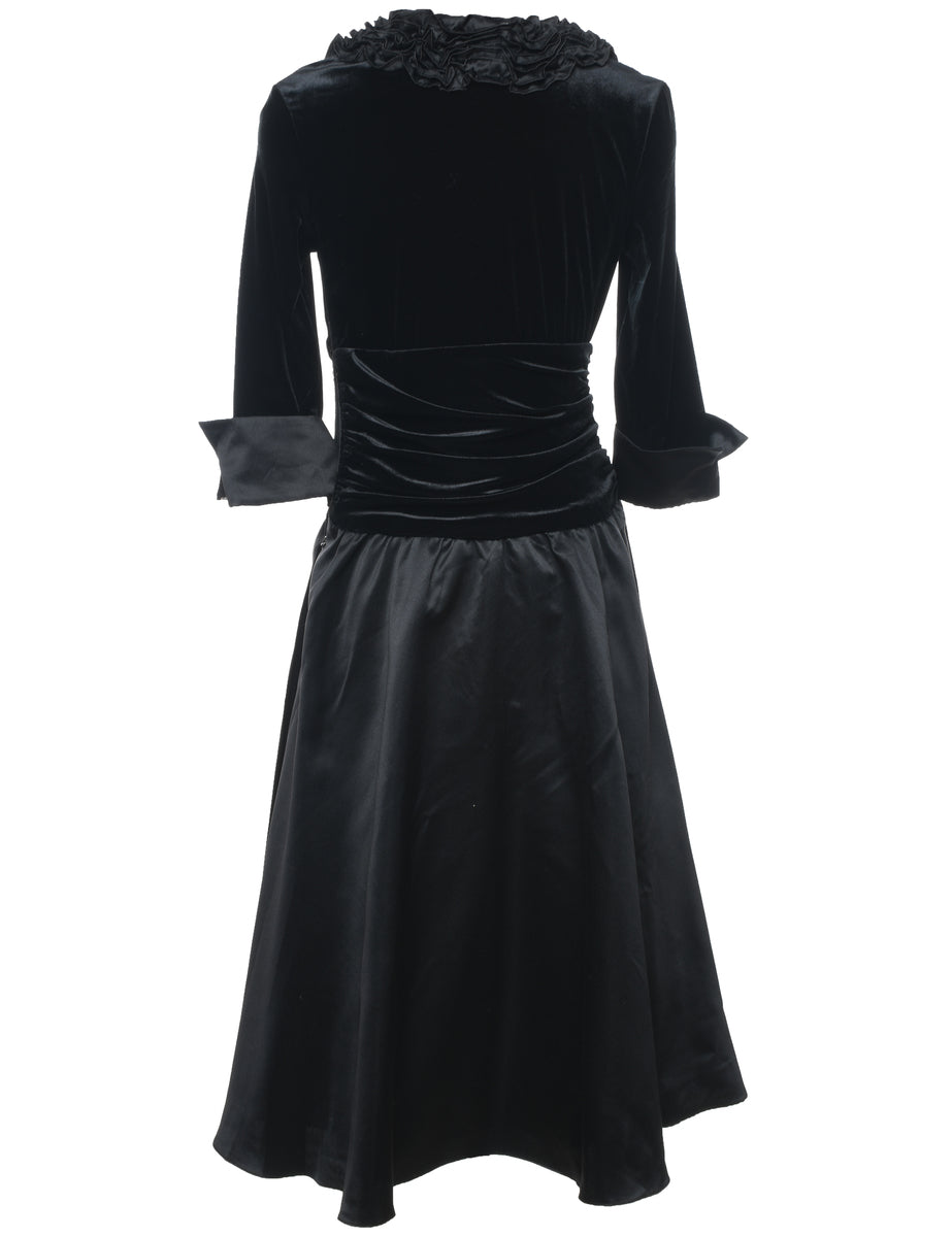 Velour 1980s Ruffled Evening Dress - M