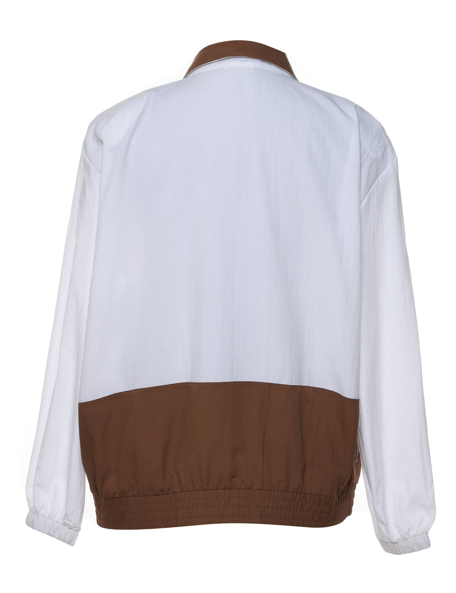 Teddi Floral Pattern White & Brown Nylon Jacket - L