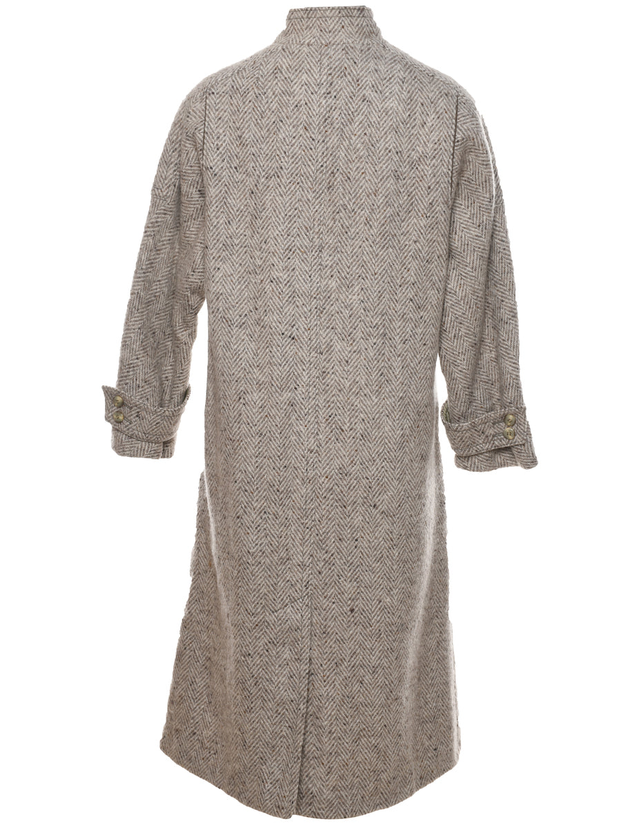 Herringbone Tweed Wool Coat - L