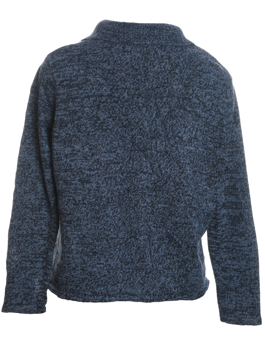 Santa Claus Navy Embroidered Christmas Cardigan - M