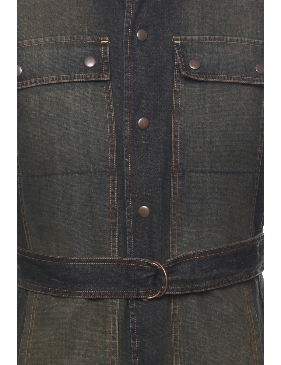 Dark Wash Y2K Shearling Denim Jacket - L
