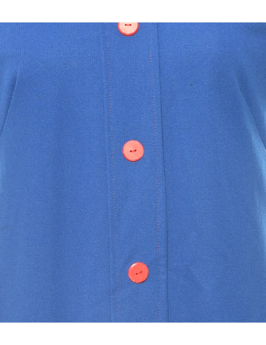70's Collar Blue Dress - M