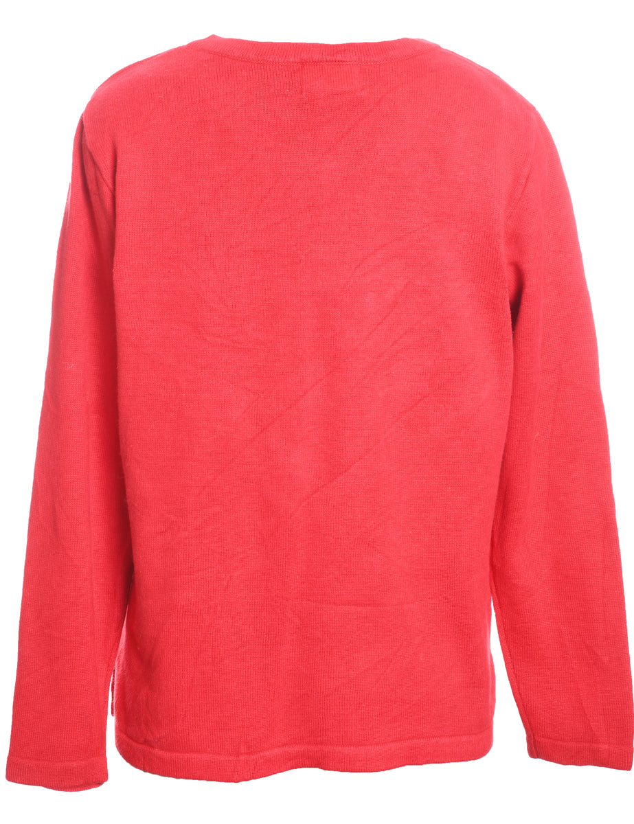 Christmas Tree Design Red Sequined Jumper - L