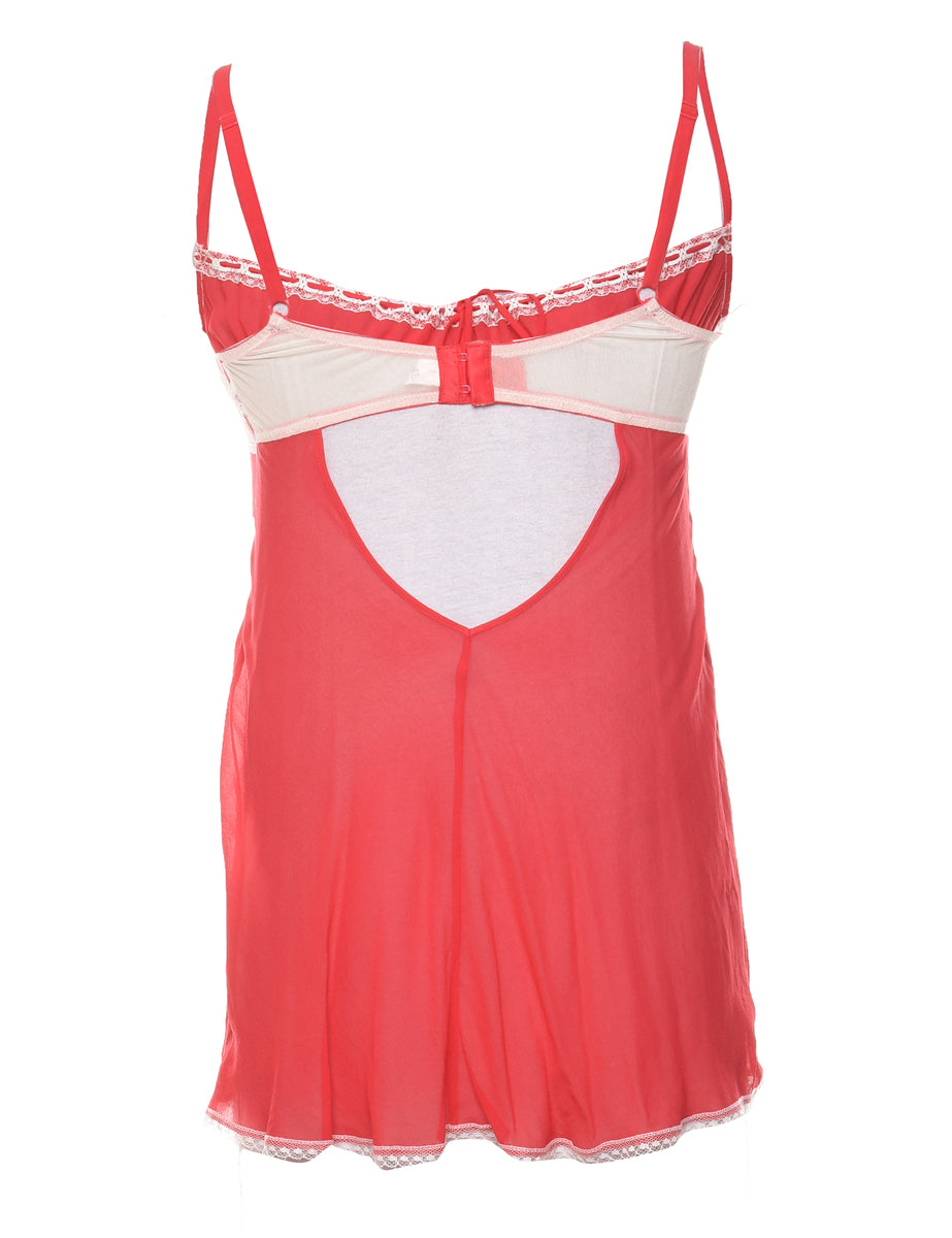 Pink & White Lace Trim Babydoll - XS