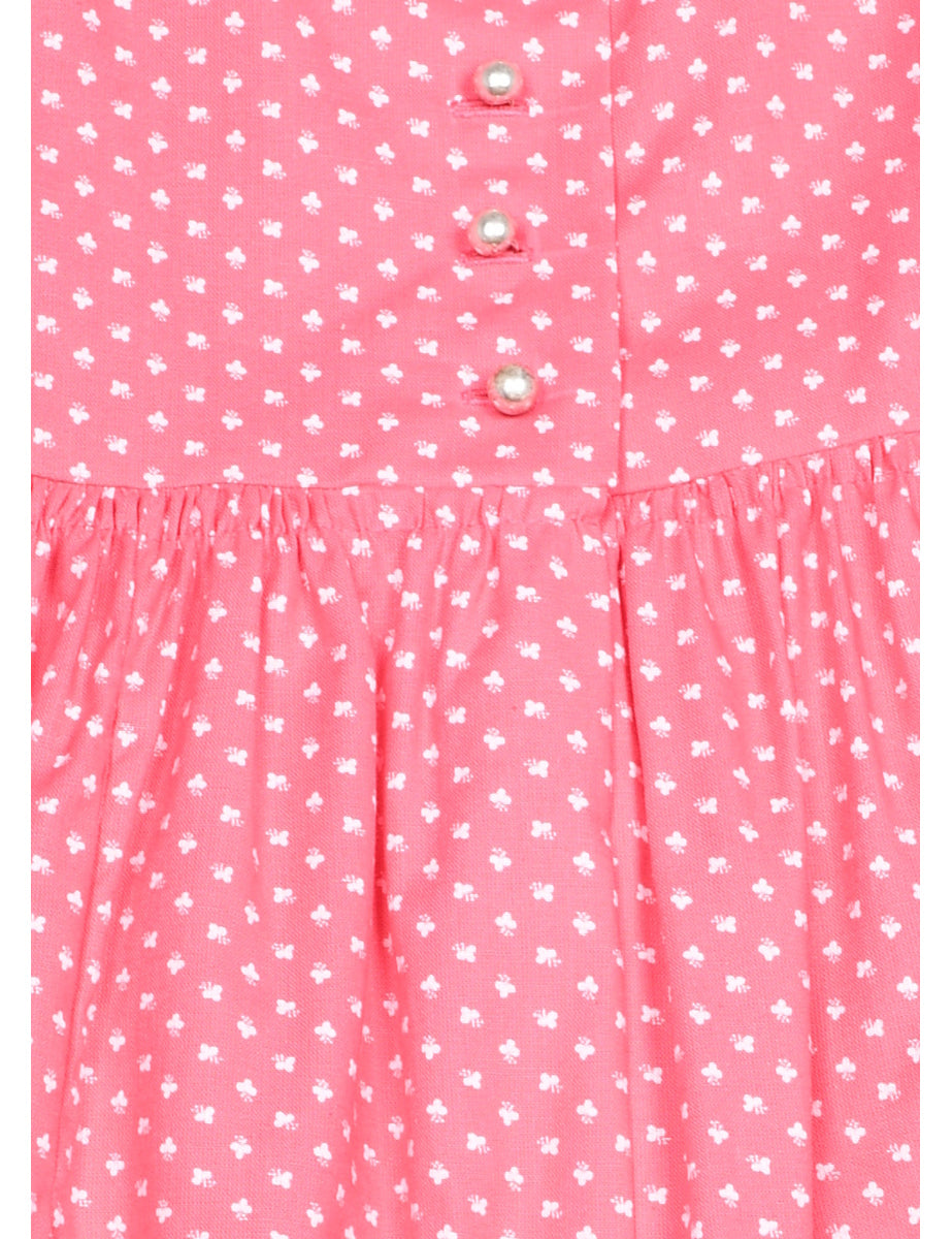 Sleeveless Floral Pink & White Dress - 5-6 YEARS