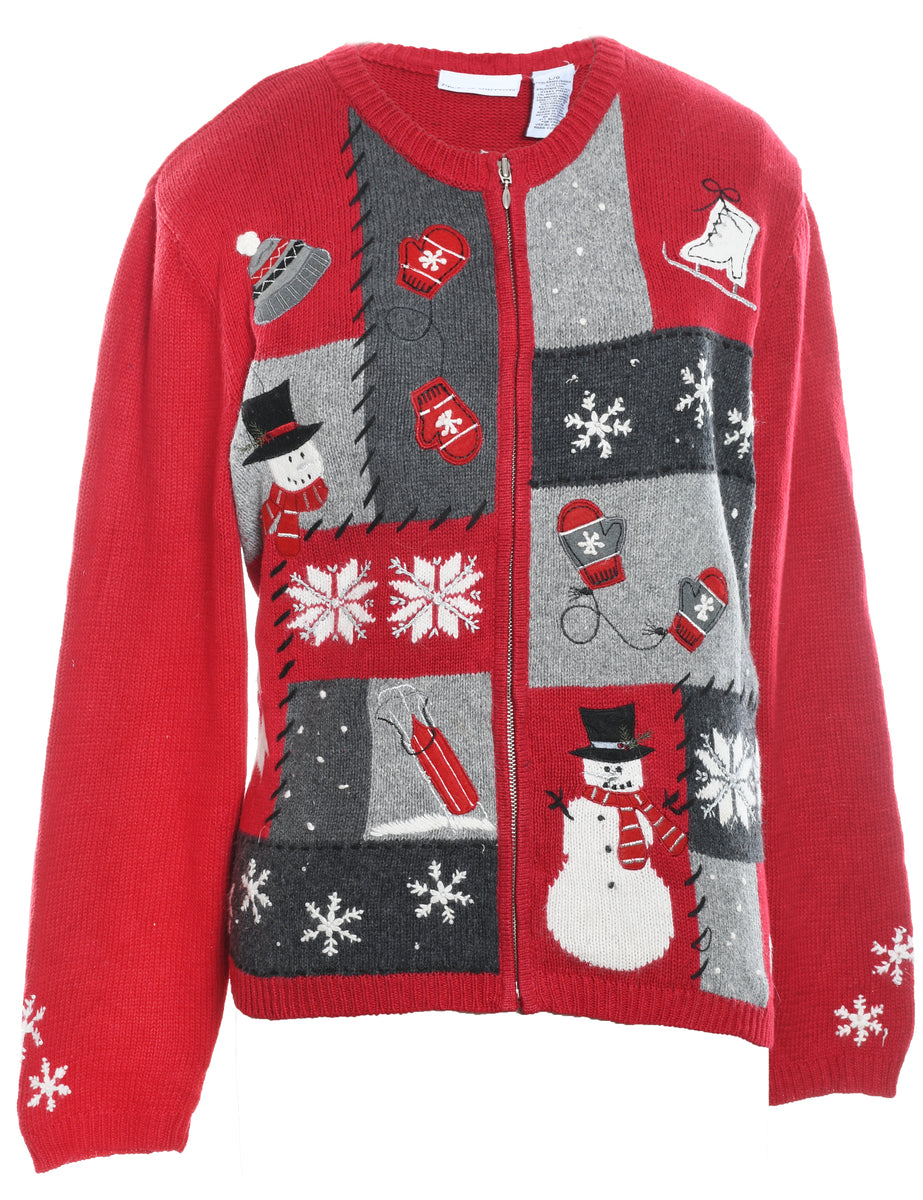 Snowman Christmas Cardigan - L
