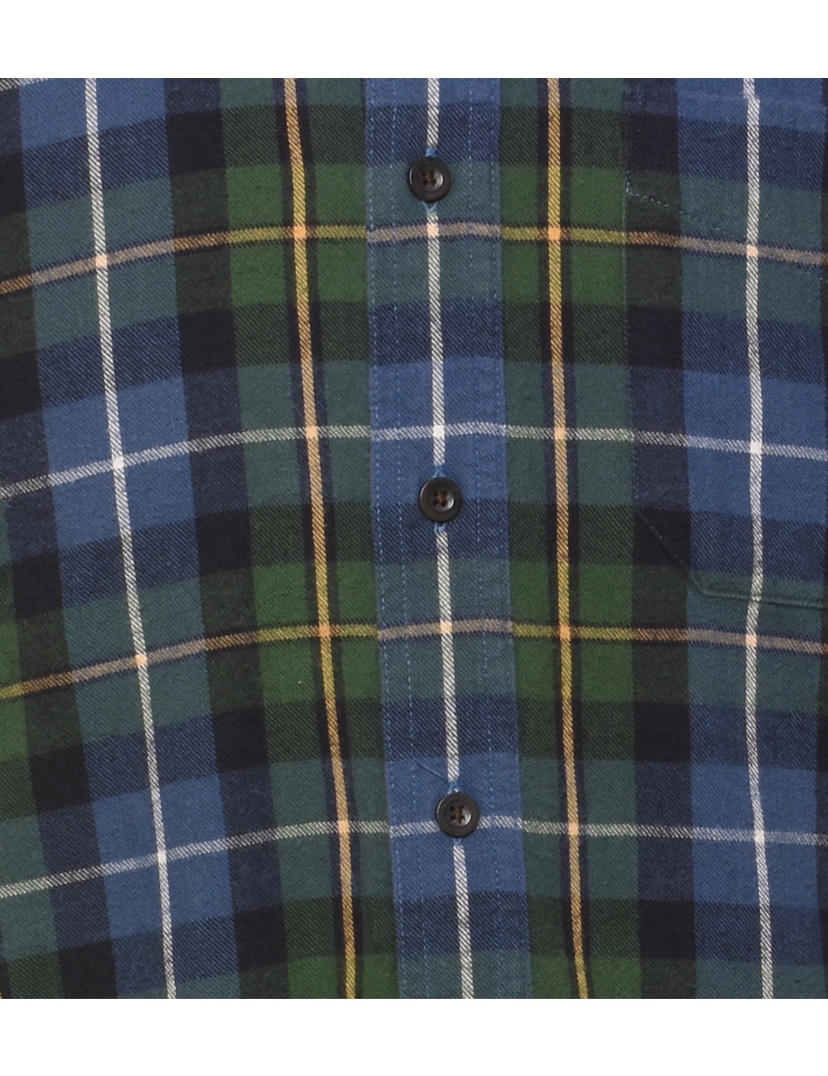 L.L. Bean Checked Blue, Green & Yellow Flannel Shirt - L