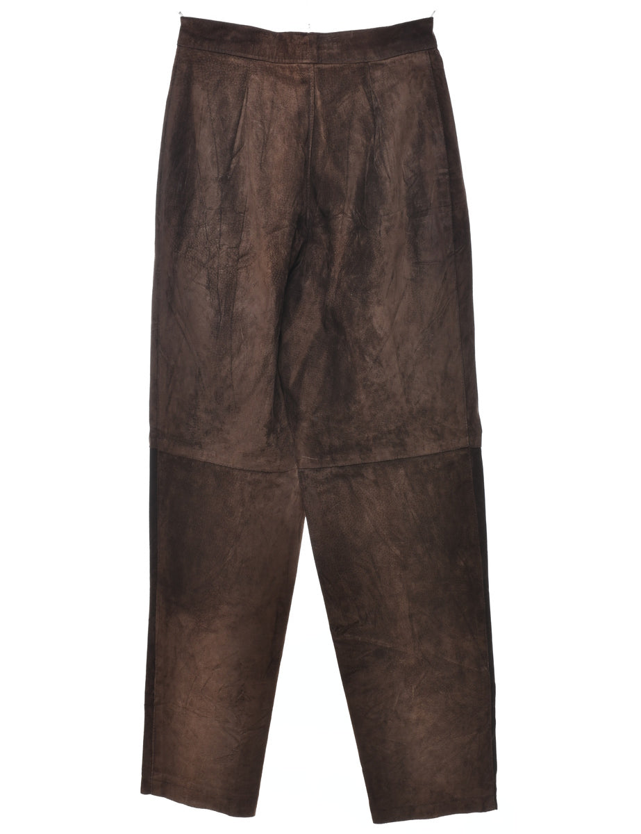 Dark Brown Suede Tapered Trousers - W25 L29