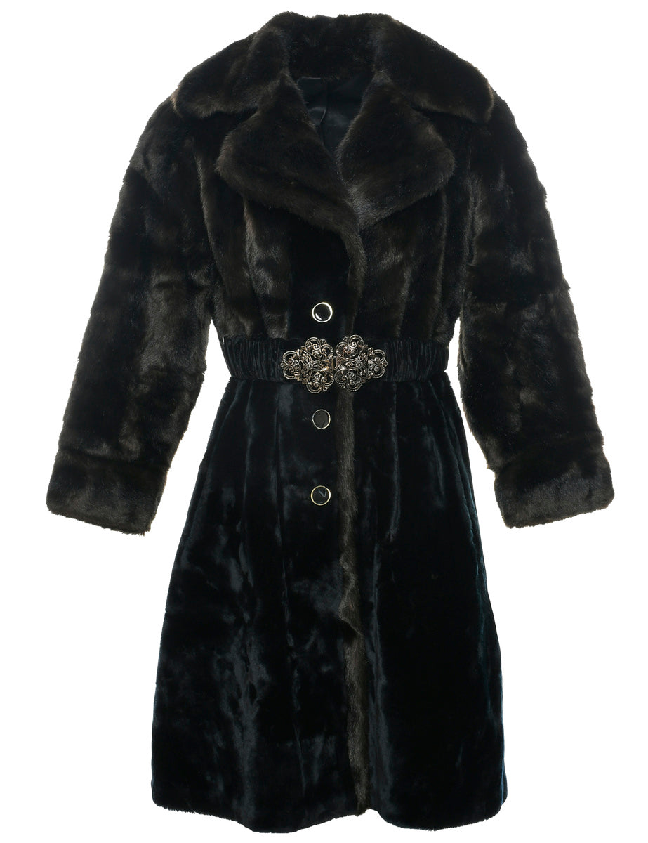 Black Faux Fur Coat - L