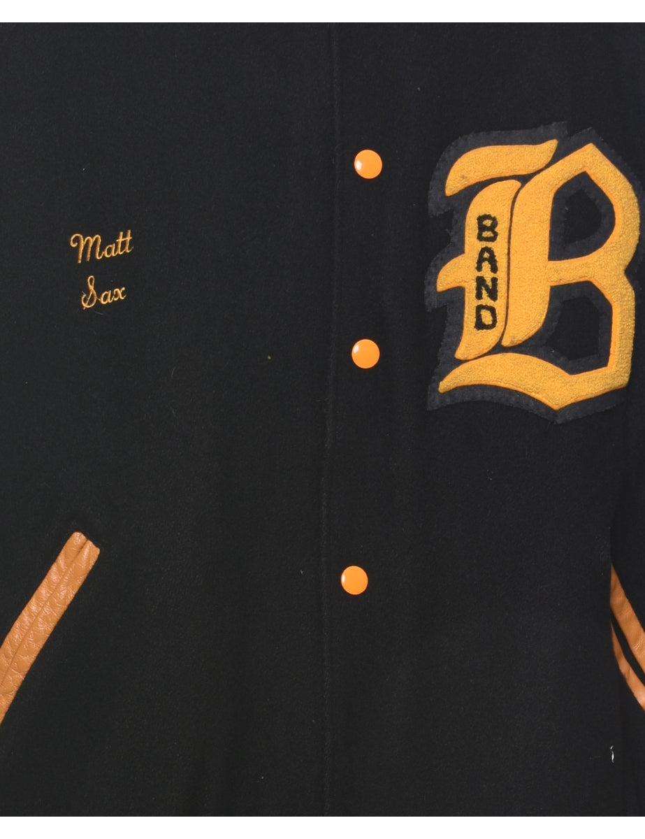 Black Letterman Bomber Jacket - XL