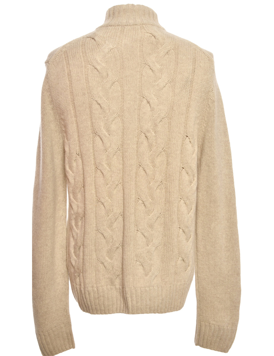 Cable Knit Cream Cardigan - L