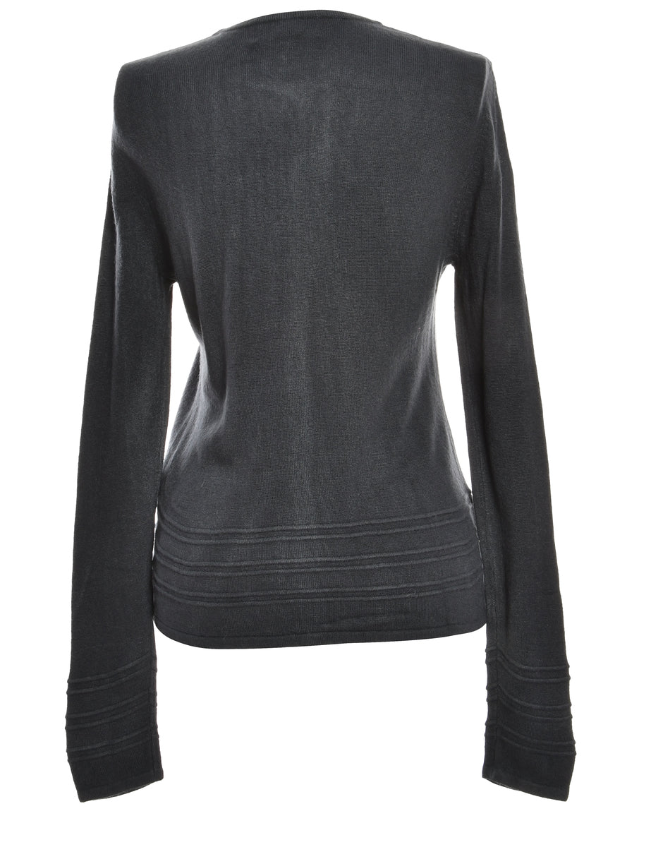 Button Through Black Cardigan - M