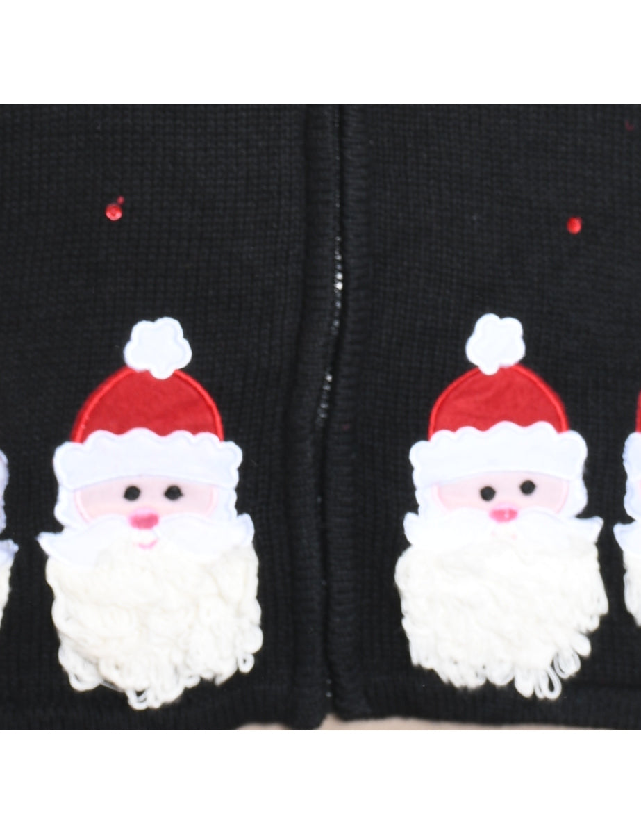 Santa Claus Design Black & Red Christmas Cardigan - L