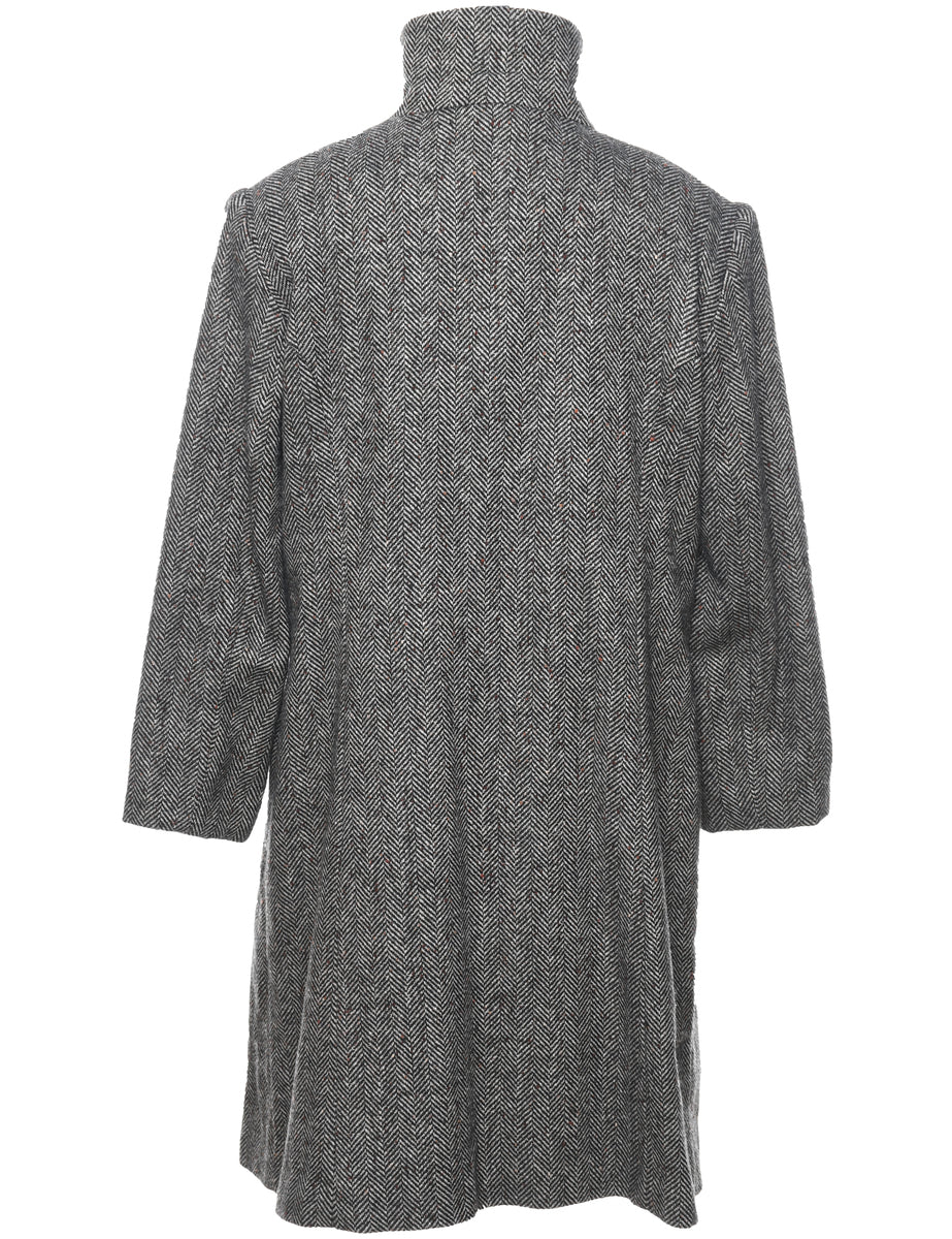 Miller Herringbone Tweed Wool Coat - L