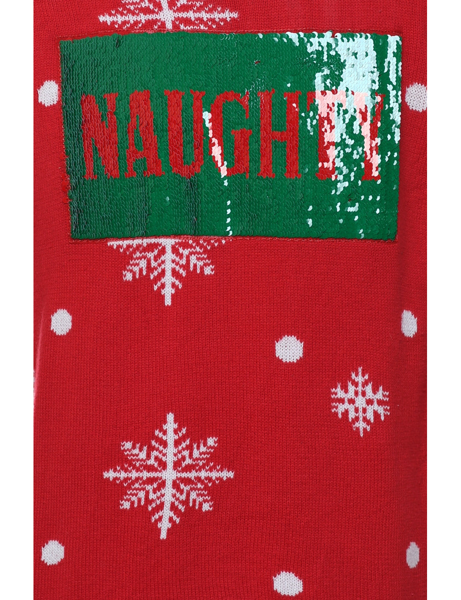 Red & Green Sequined Christmas Jumper - M