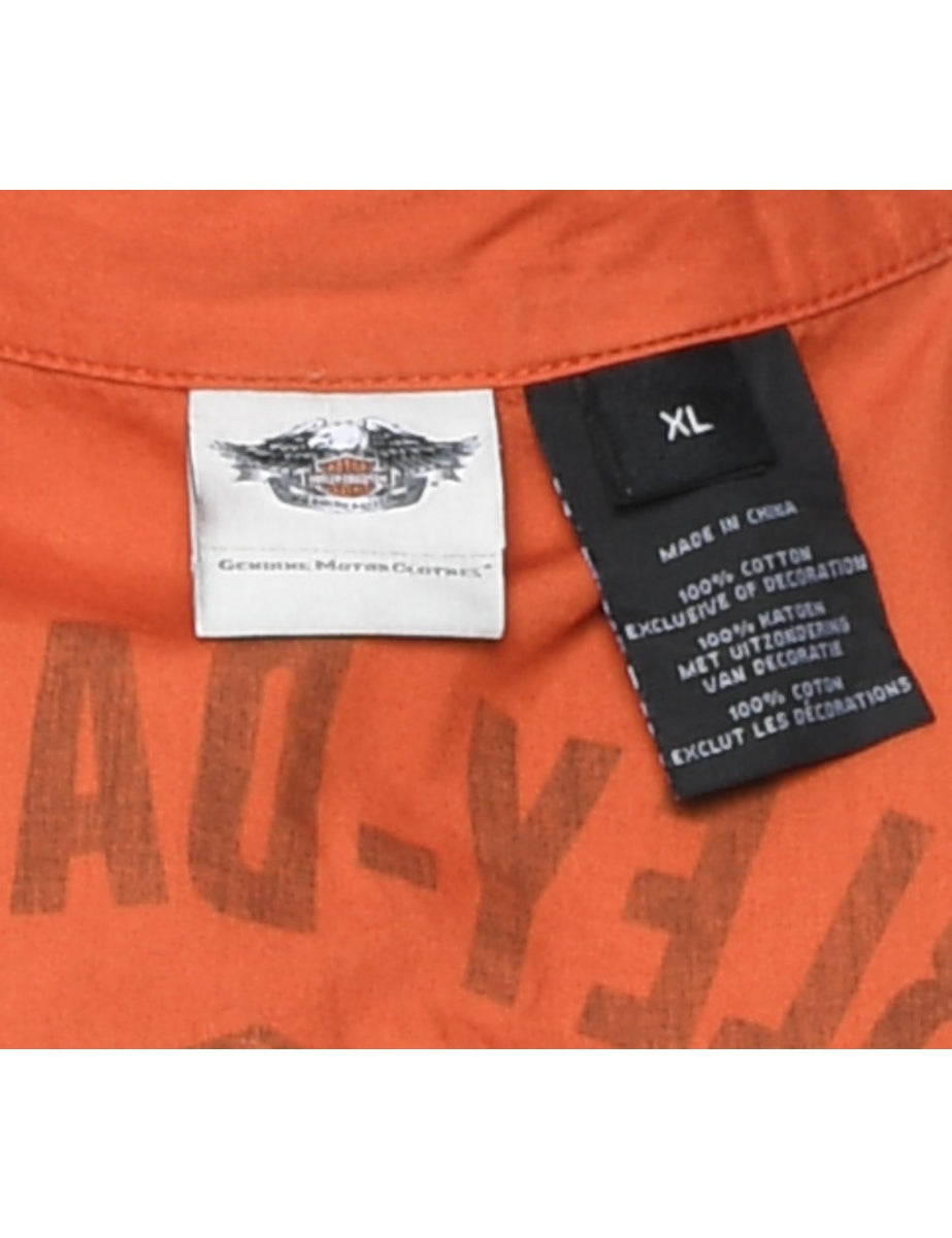 Harley Davidson Button-Front Orange & Black Shirt - XL