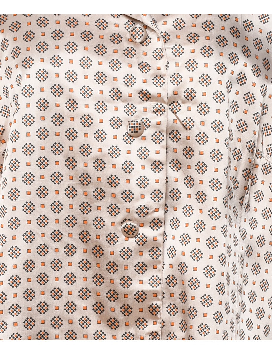 Peach & Orange Silky Patterned Blouse - XL