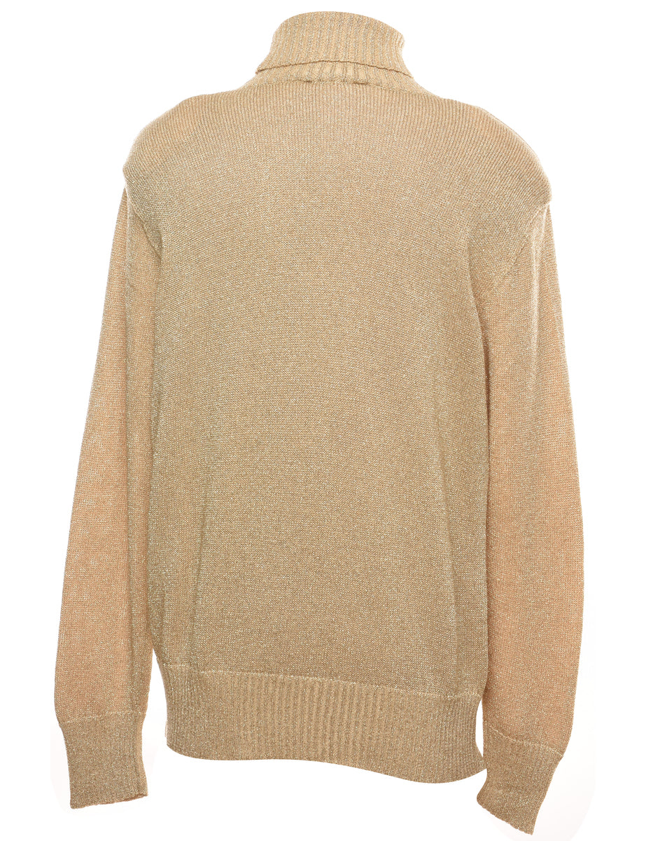 Lurex Thread Pattern Turtleneck Jumper - M