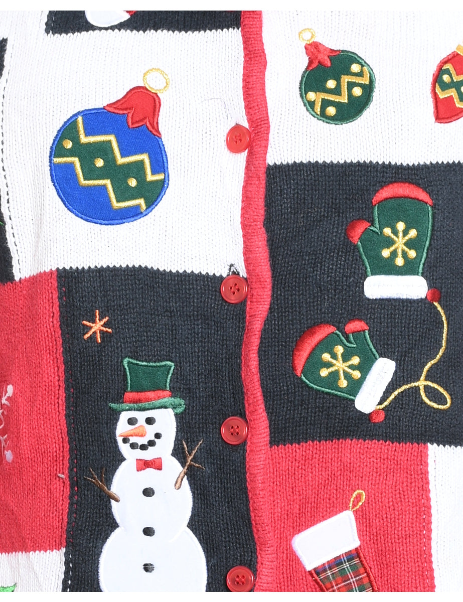 Festive Print Christmas Cardigan - S