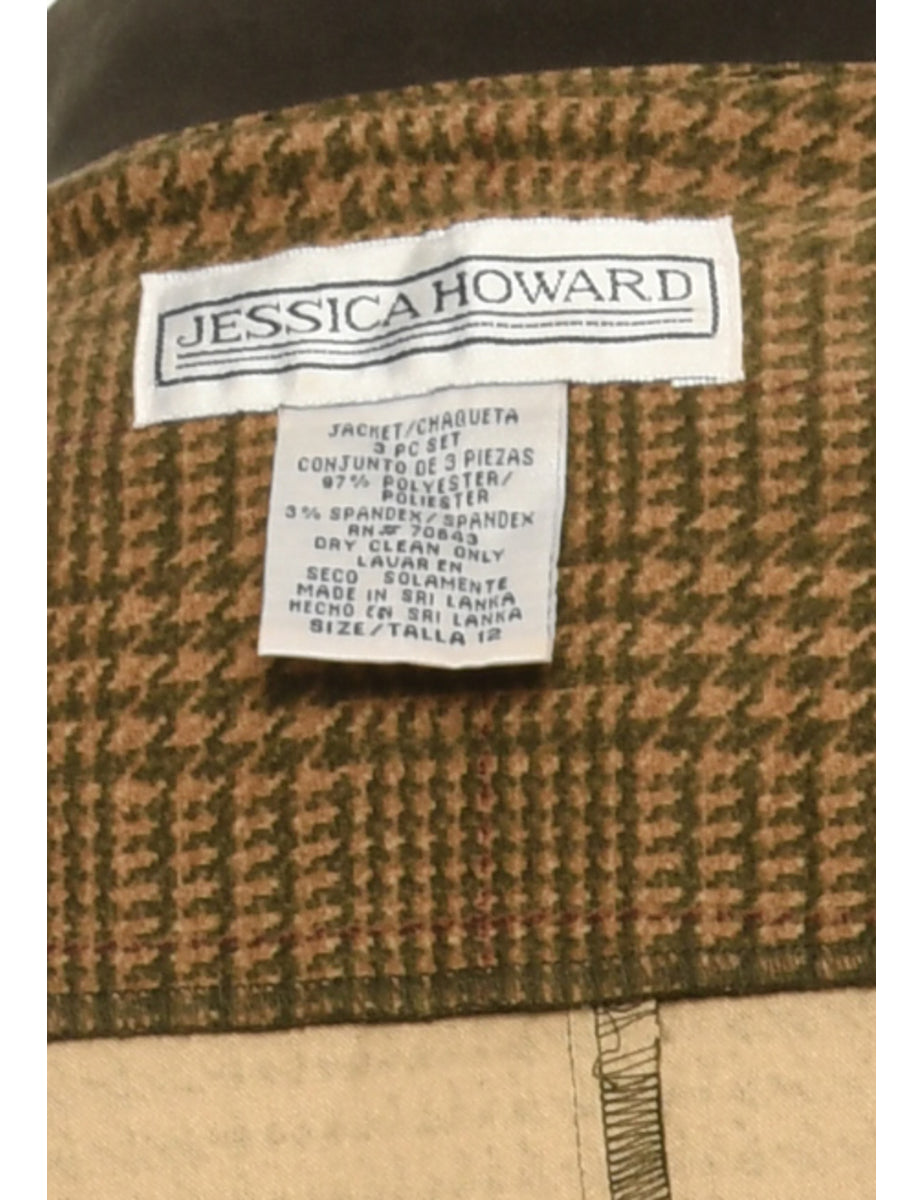 Dogtooth Brown Contrast Collar Jacket - M