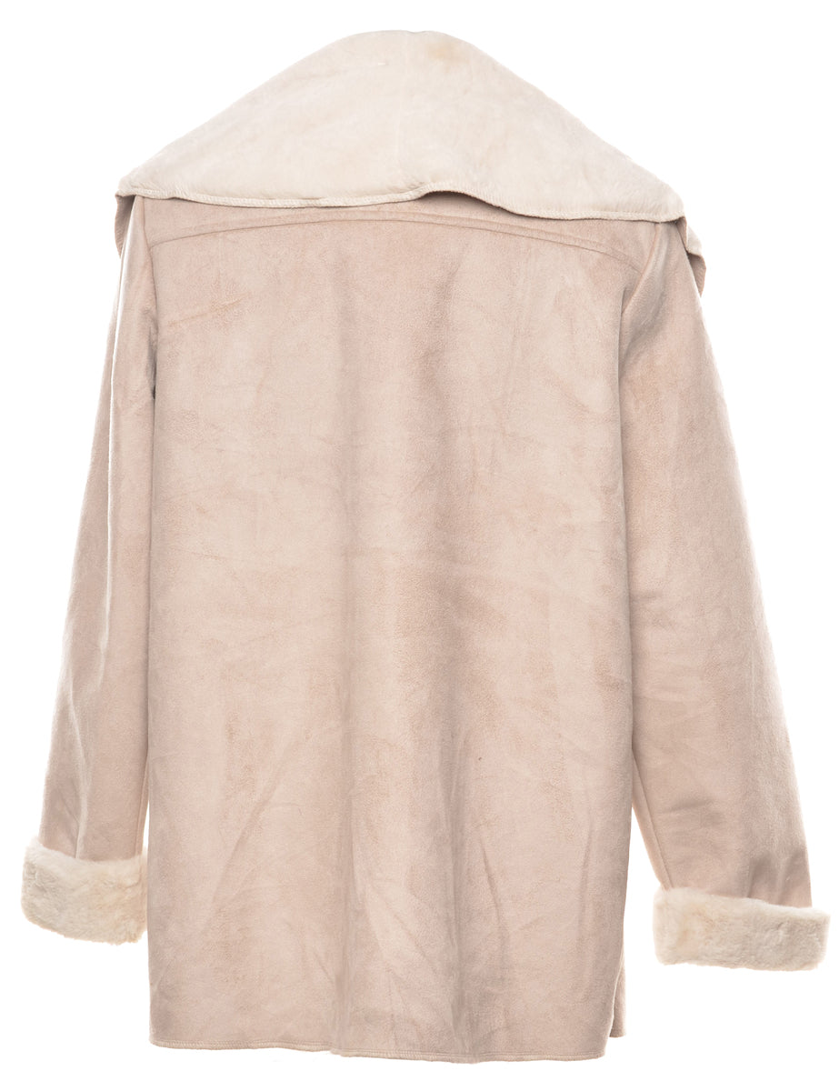 Faux Fur Lining Midi Length Coat - L