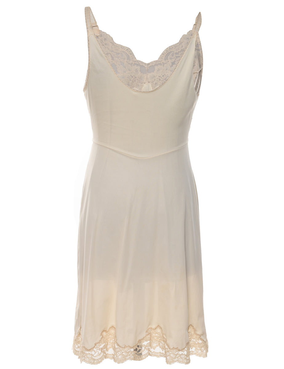 Nude Lace Trim Slip Dress - L
