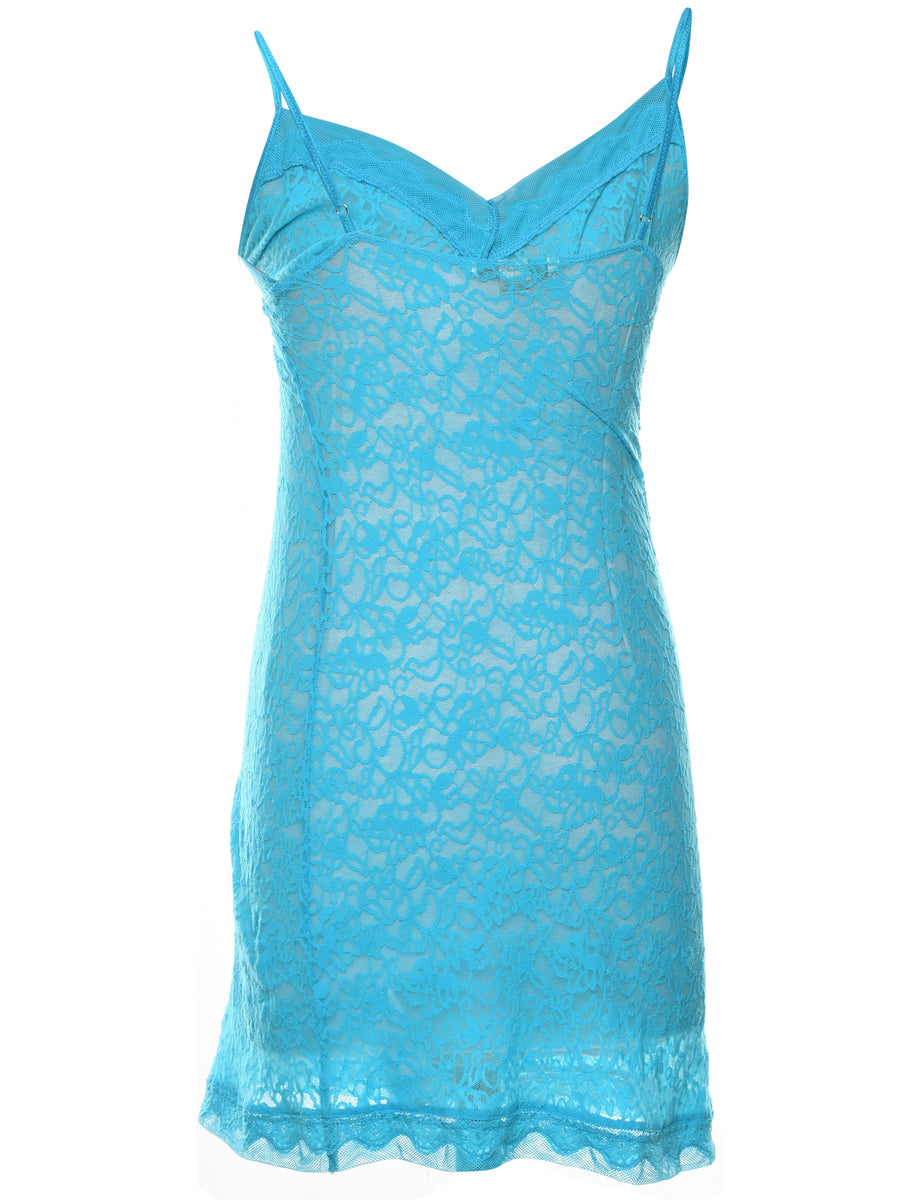 Floral Lace Light Blue Victoria's Secret Slip Dress - XS