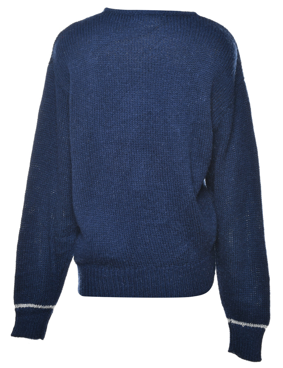Patterned Navy Jumper - M