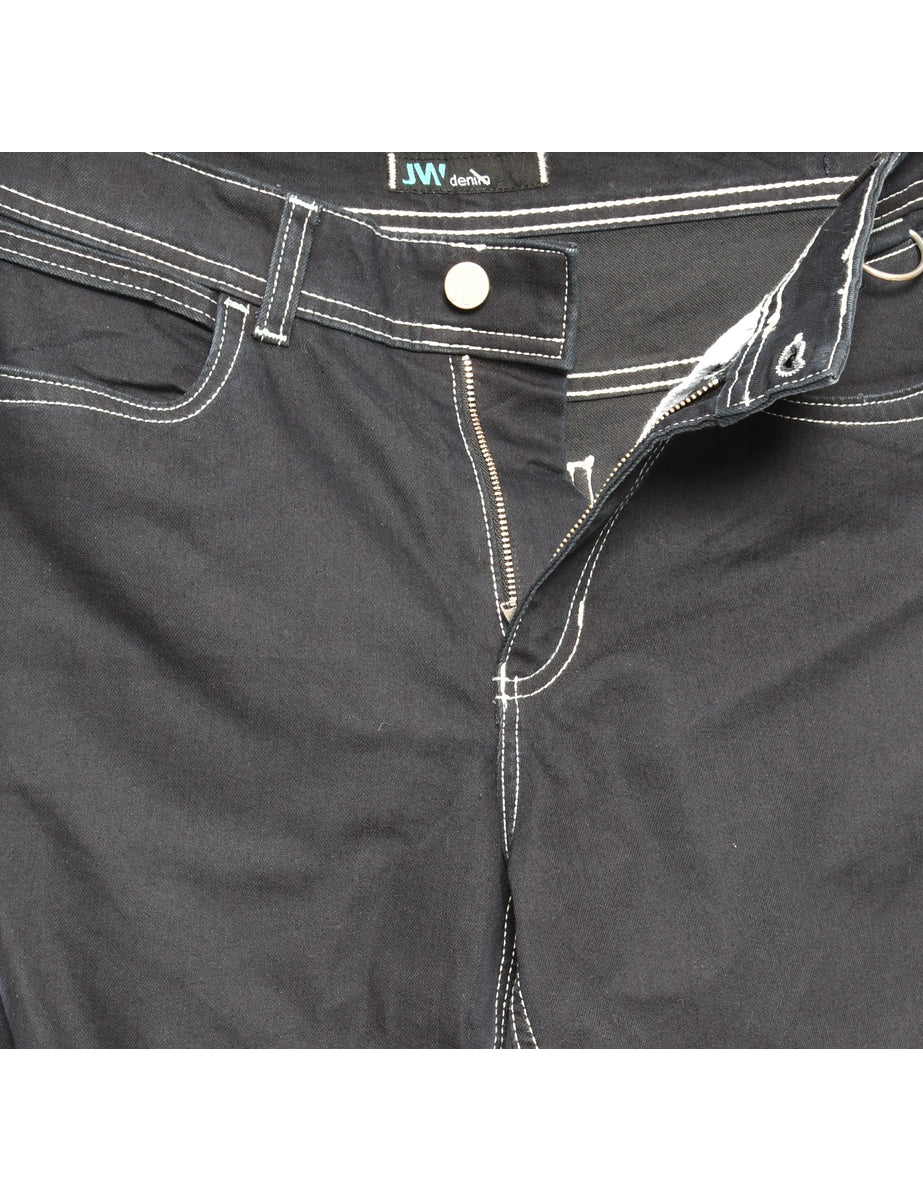 Zip Front Black Straight Fit Jeans - W30 L34