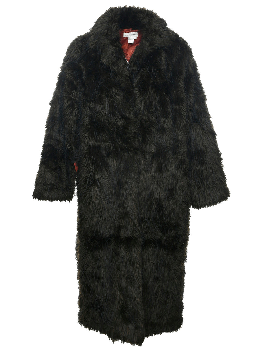 Dark Brown Faux Fur Coat - L