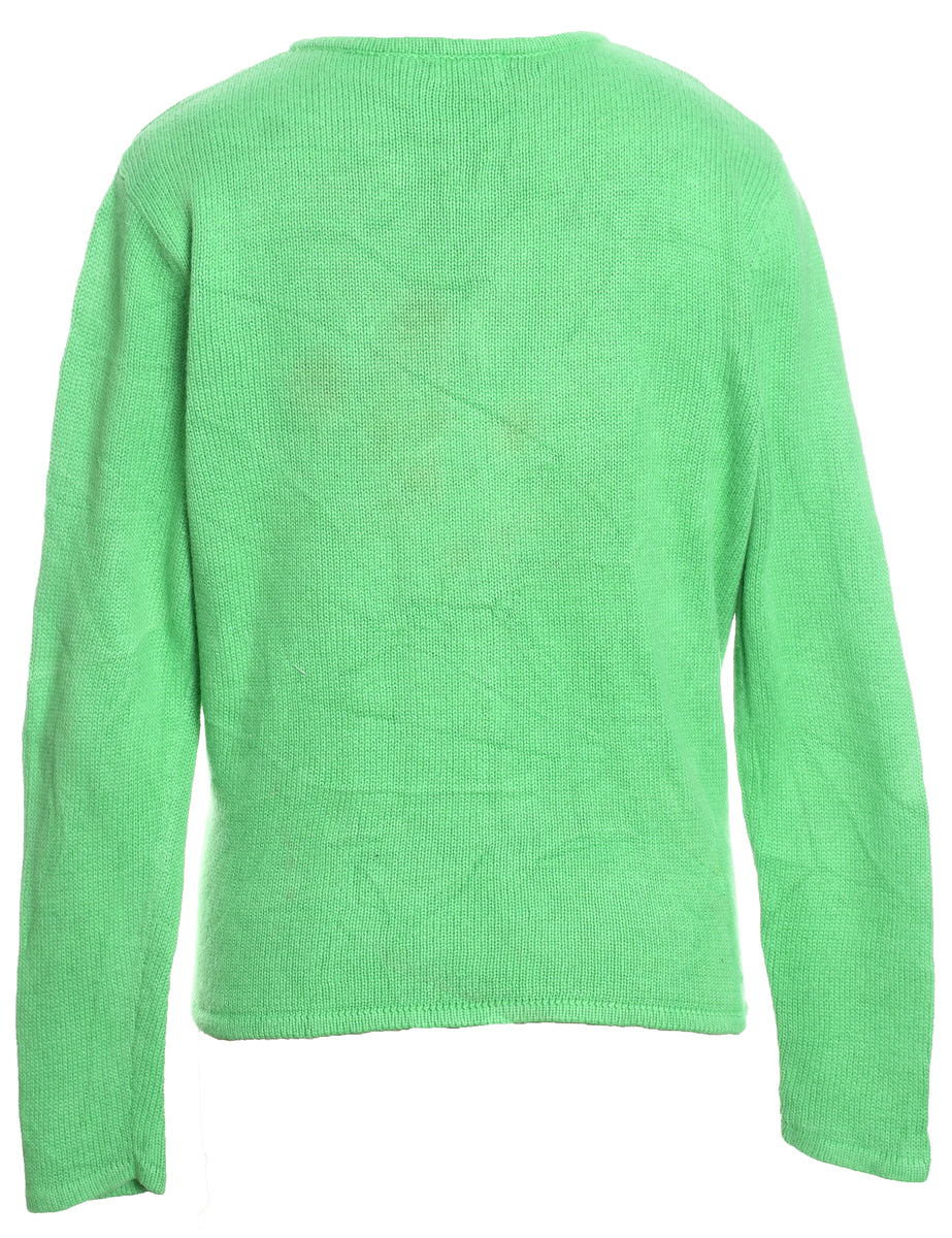 Santa Claus & Reindeer Design Light Green Christmas Cardigan - M