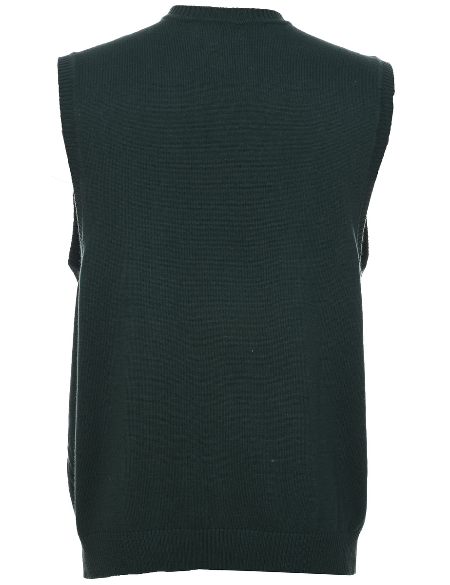 Dark Green Cable Knit Sweater Vest - L