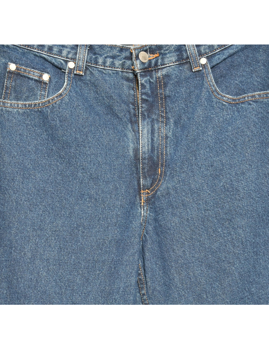Zip Front Stone Wash Straight Fit Jeans - W34 L32