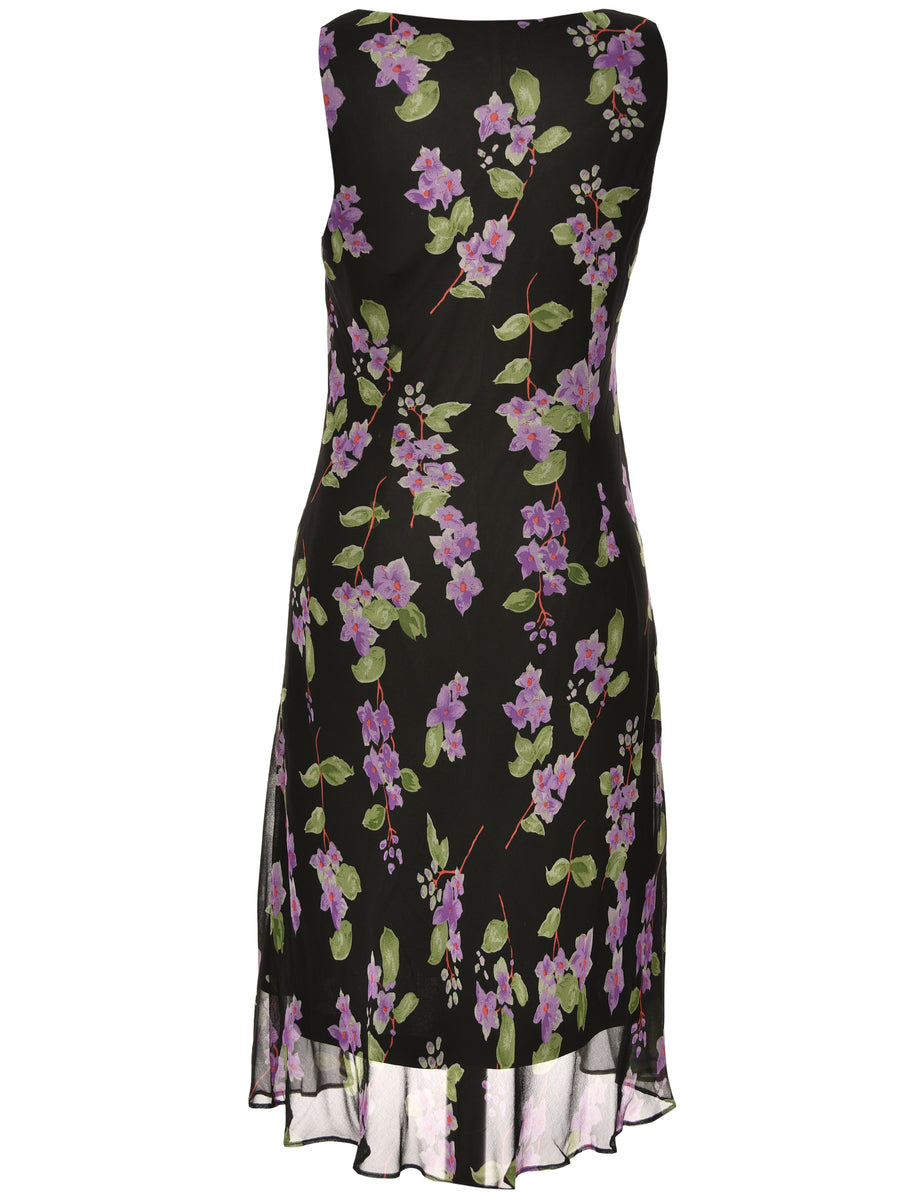 Purple & Black Floral Print Dress - L