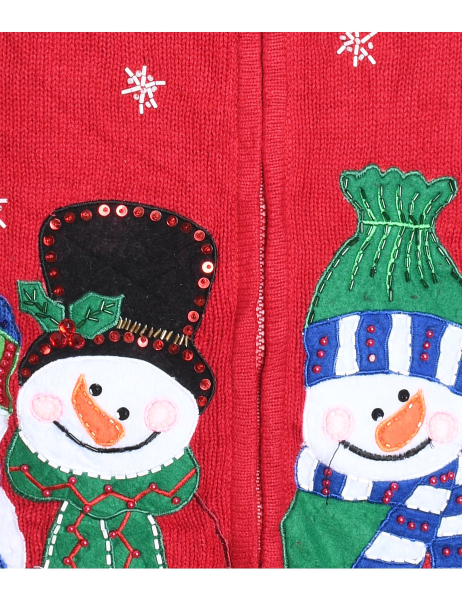 Snowman Christmas Cardigan - L