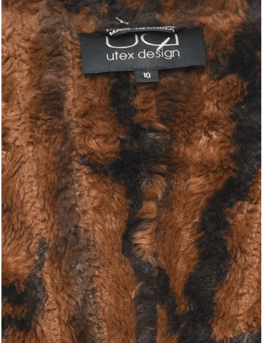 Light Brown & Orange Shearling Lined Coat - L