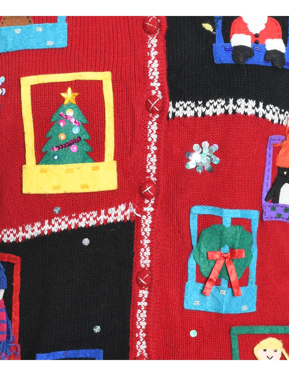 Festive Design Red Christmas Cardigan - M
