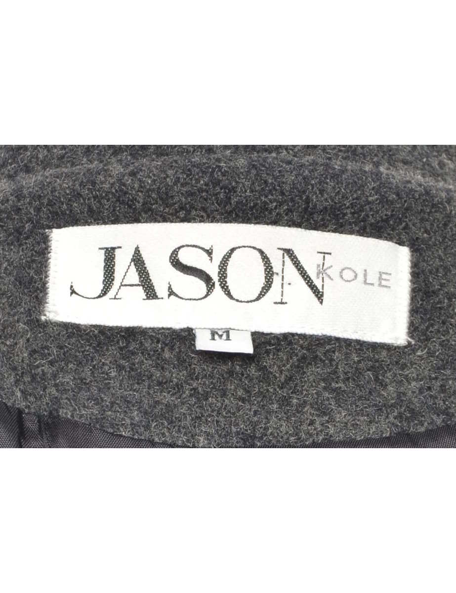 Dark Grey Double Breasted Wool Coat - M