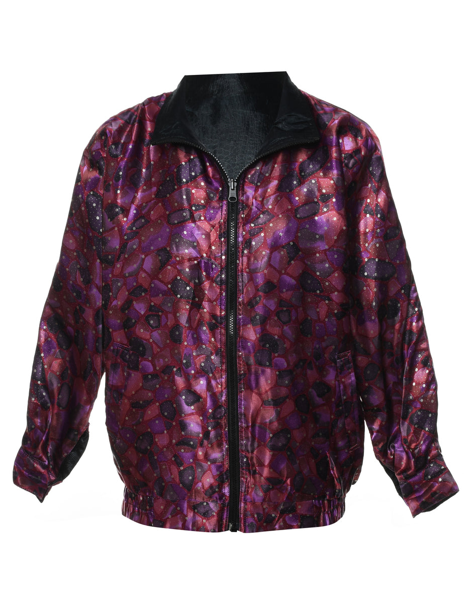 Abstract Print Maroon & Purple Nylon Jacket - M
