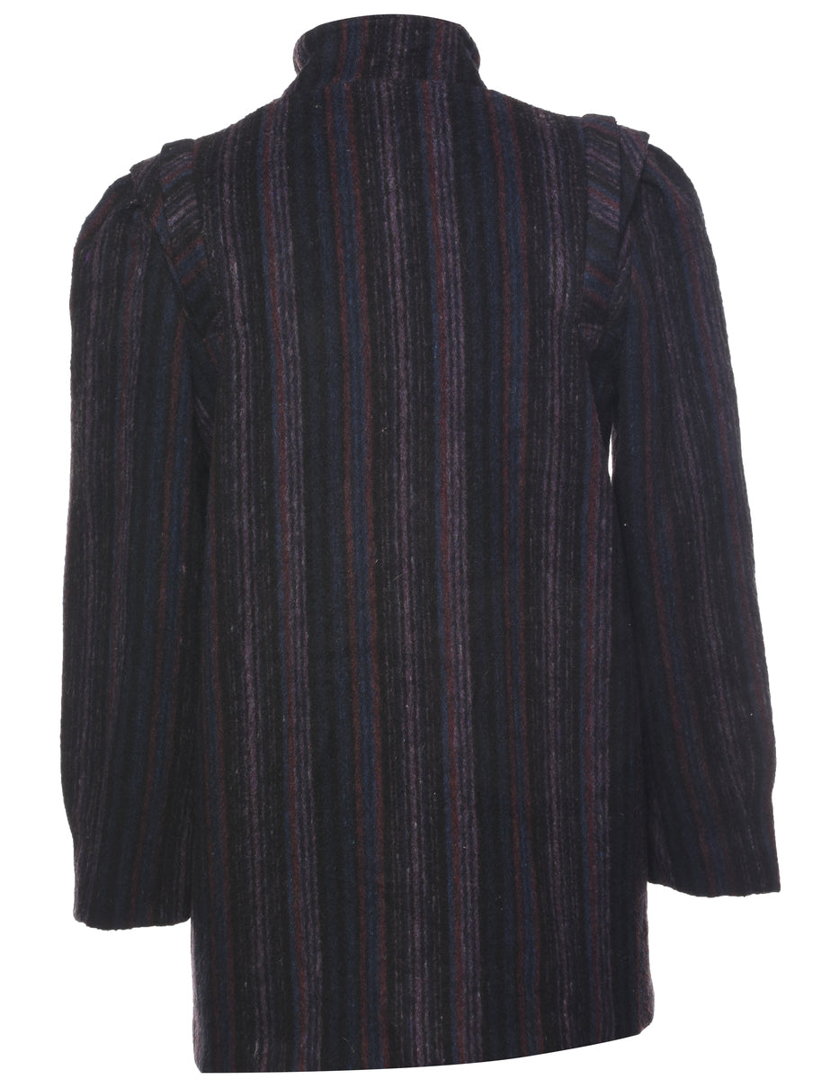 Striped Pattern Wool Coat - L