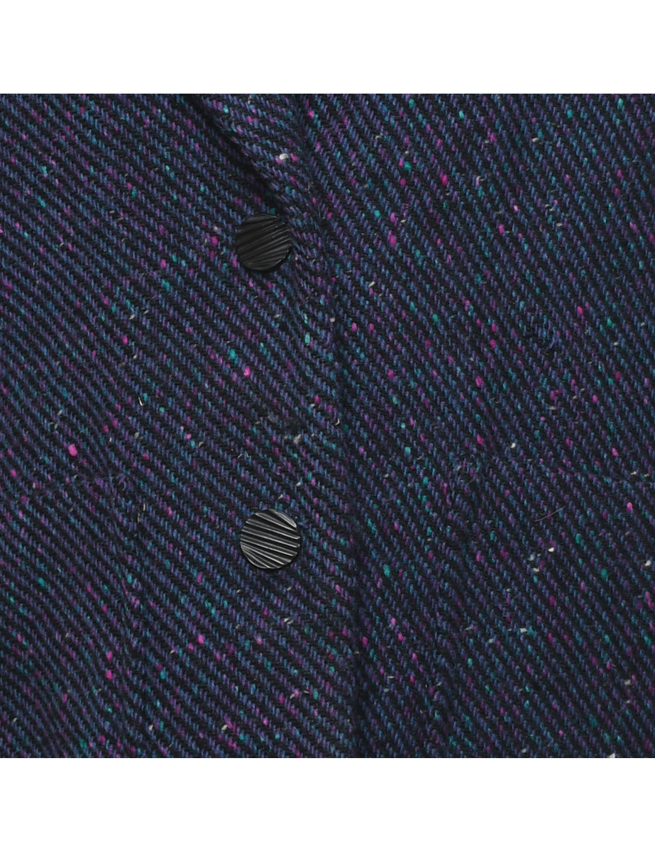 Striped Pattern Wool Coat - L